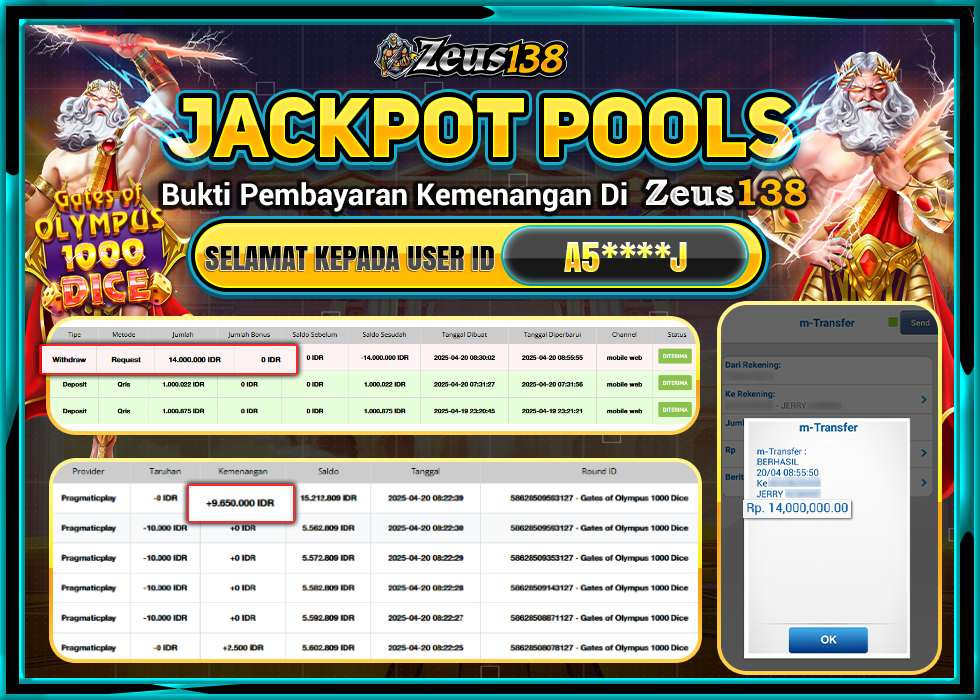 ZEUS138 GATES OF OLYMPUS 1000 DICE  Rp.14.000.000,- LUNAS